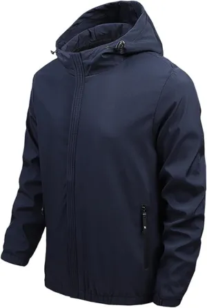 Men's Hooded Casual Waterproof Windbreaker Jacket Lightweight Hiking Outdoor Jackets Fashion Daily Slim Raincoat
