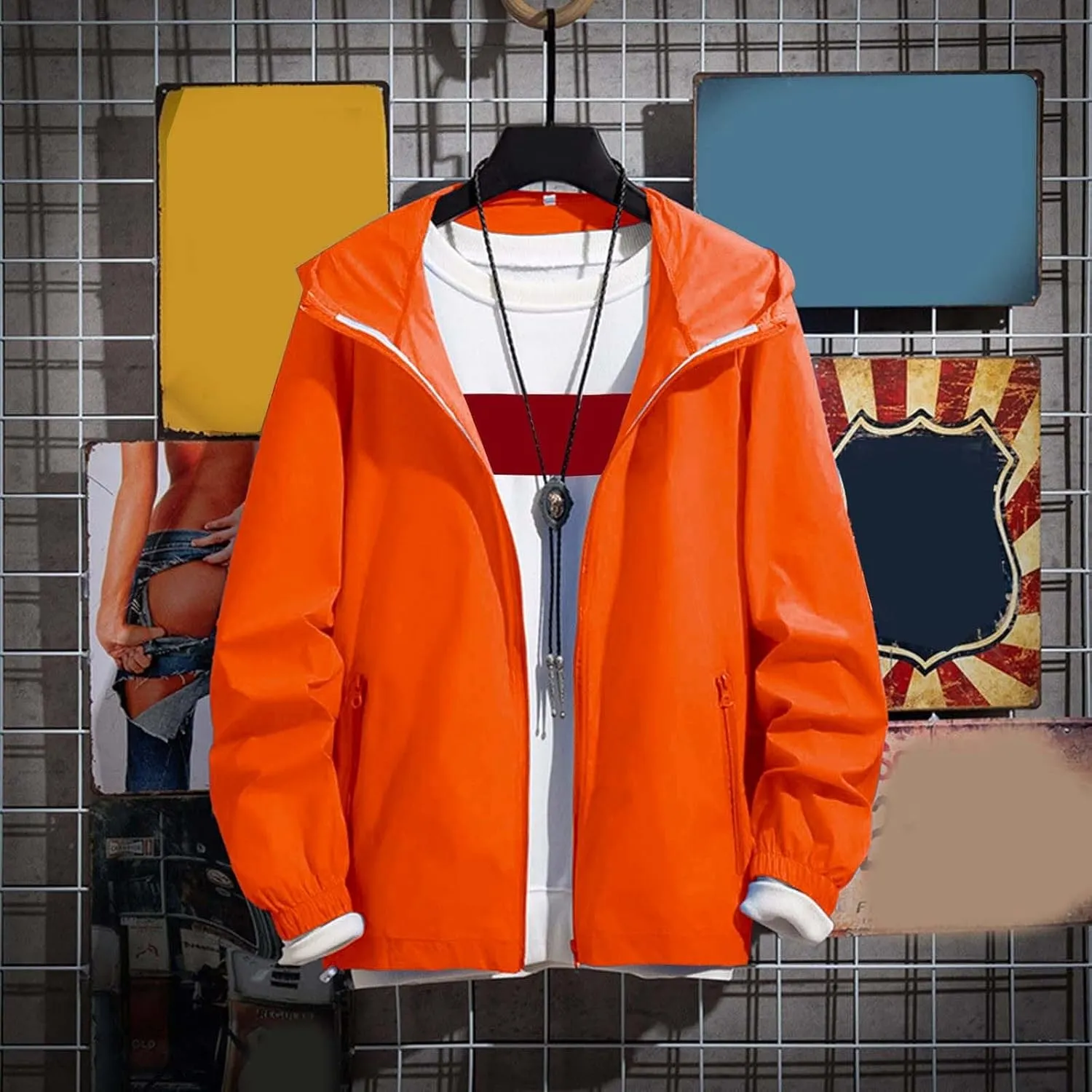 Men's Hoodie Jacket Thin Lightweight Rain Jacket Windproof Fall Casual UV Sun Protection Travel Sportswear
