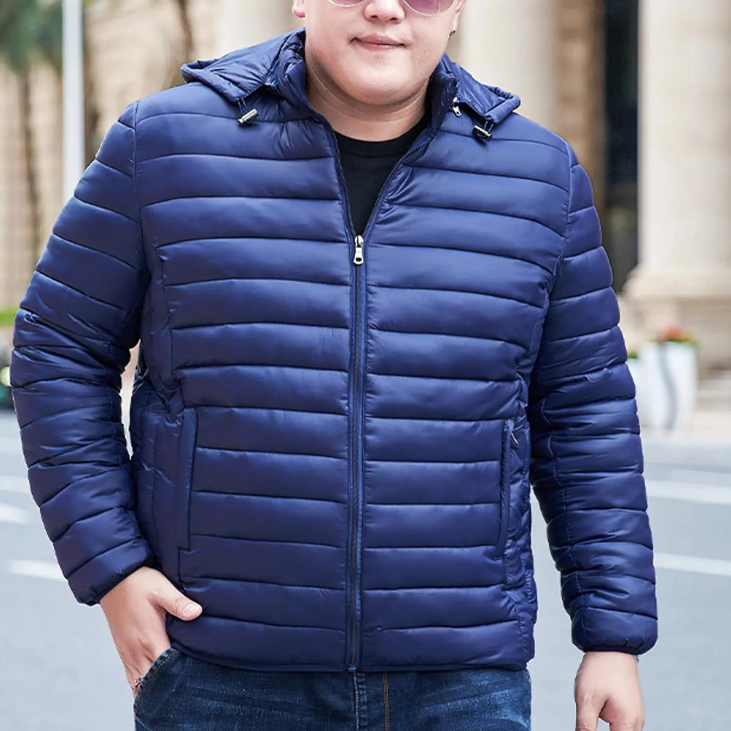 Men's Lightweight Puffer Jacket Plus Size Full Zip Warm Puffy Jackets Hooded Outerwear Winter Insulated Down Coat