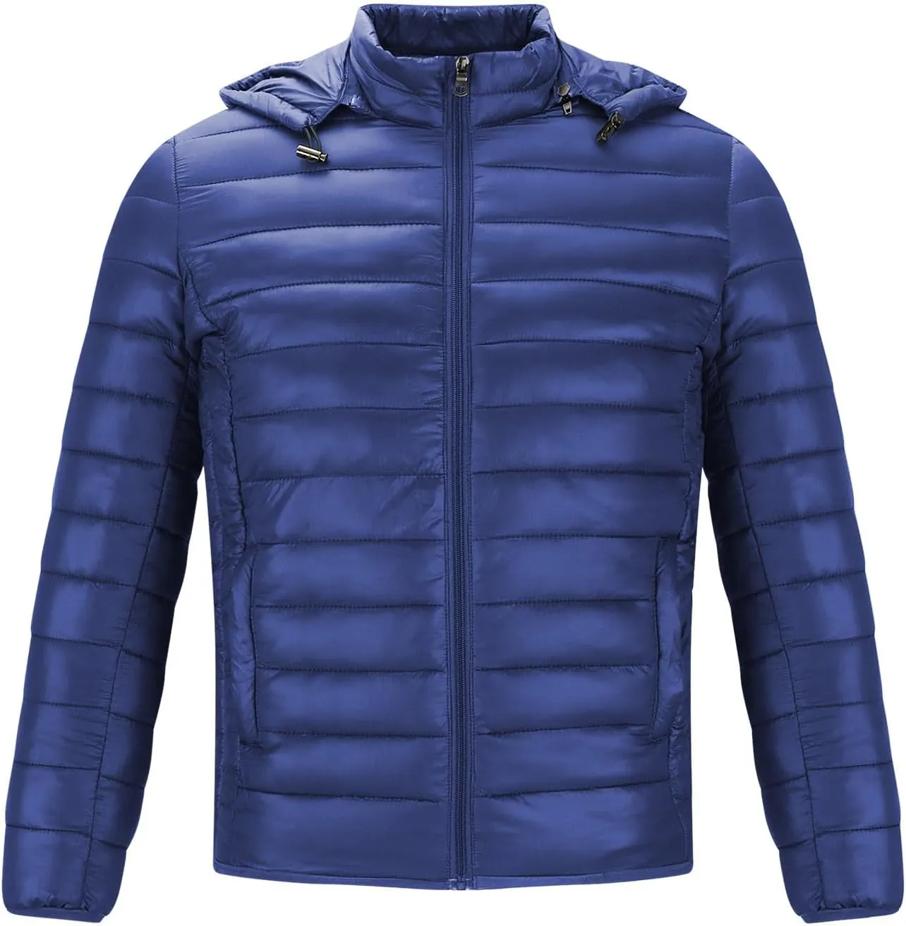 Men's Lightweight Puffer Jacket Plus Size Full Zip Warm Puffy Jackets Hooded Outerwear Winter Insulated Down Coat