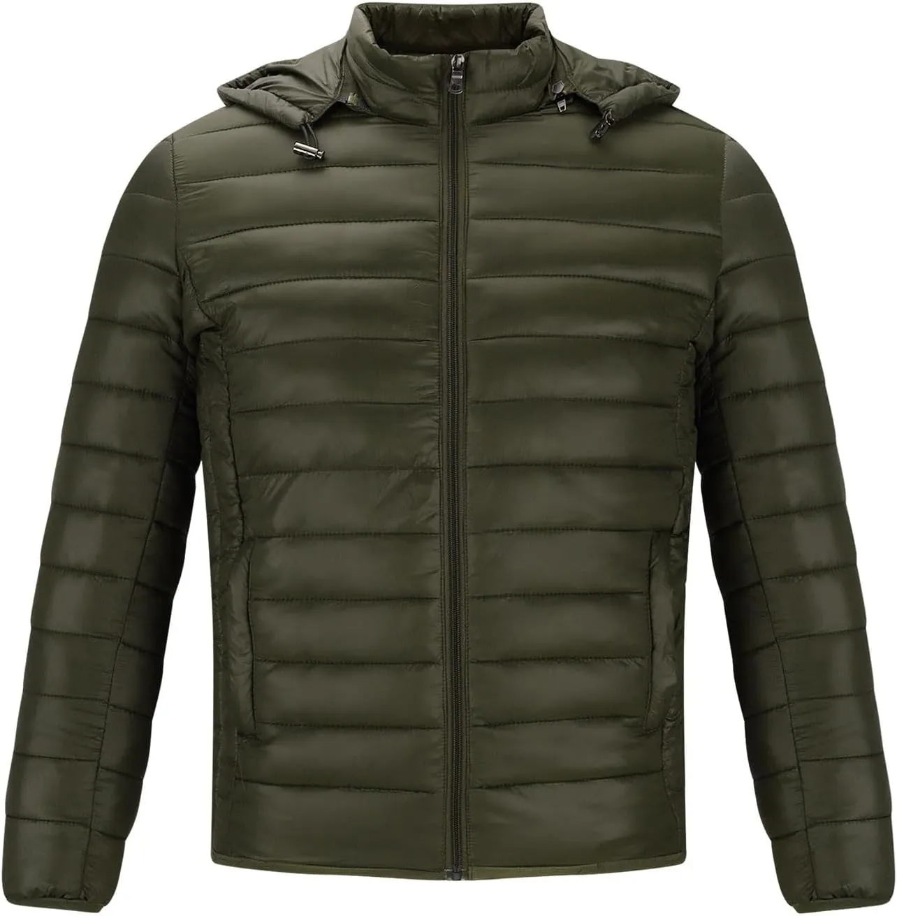 Men's Lightweight Puffer Jacket Plus Size Full Zip Warm Puffy Jackets Hooded Outerwear Winter Insulated Down Coat