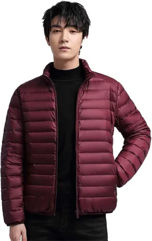 Mens Lightweight Quilted Puffer Jacket Full Zip Stand Collar Winter Warm Puffer down Jacket Padded Insulated Packable Coat