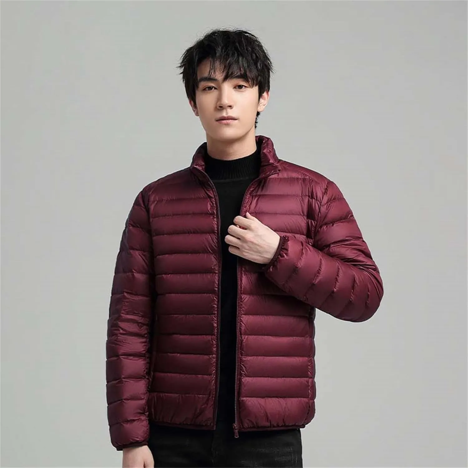 Mens Lightweight Quilted Puffer Jacket Full Zip Stand Collar Winter Warm Puffer down Jacket Padded Insulated Packable Coat