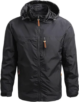 Men's Lightweight Waterproof Rain Jacket Packable Shell Jacket Raincoat Hood for Hiking Travel Outdoor Windbreaker