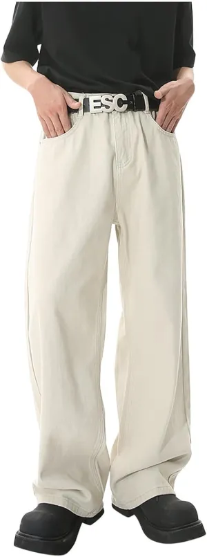 Mens Loose Jeans Elastic Waist Wide Leg Baggy Jean Cargo Pants Trousers Relaxed Straight Fit Lightweight Jeans Pants Trousers