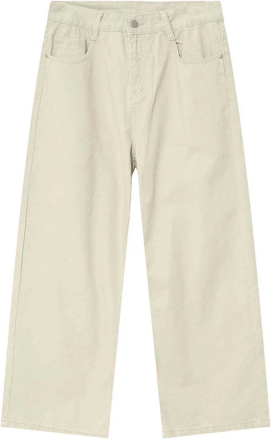 Mens Loose Jeans Elastic Waist Wide Leg Baggy Jean Cargo Pants Trousers Relaxed Straight Fit Lightweight Jeans Pants Trousers