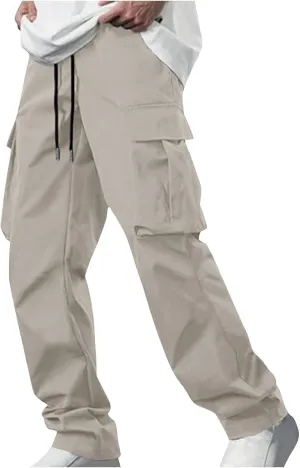 Mens Pants Slim Fit Casual Drawstring Quick Dry Elastic Waist Pants for Men Sports Travel Workout Classic Trousers