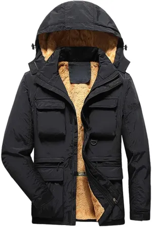 Men's Puffer Jacket Lightweight Warm Large Size Solid Color Cotton Coat Padded Trucker Lapel Work Cargo Jackets for