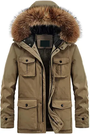 Men's Puffer Jacket Lightweight Warm Large Size Solid Color Cotton Coat Padded Trucker Lapel Work Cargo Jackets for