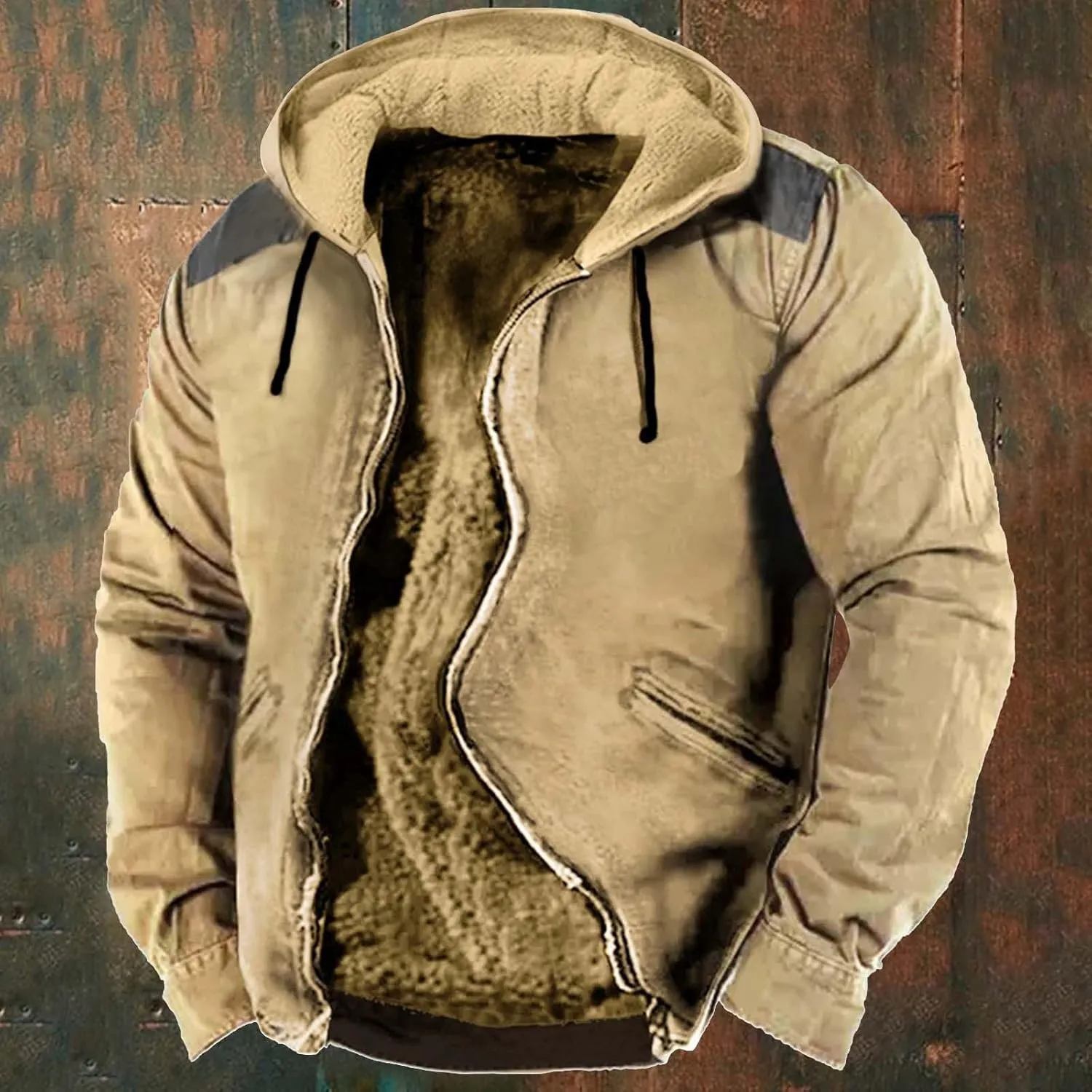 Mens Puffer Jacket Packable Jackets Double Pocket Western Cowboy 3D Printed Hooded Brown Warm Cotton Jacket Men's