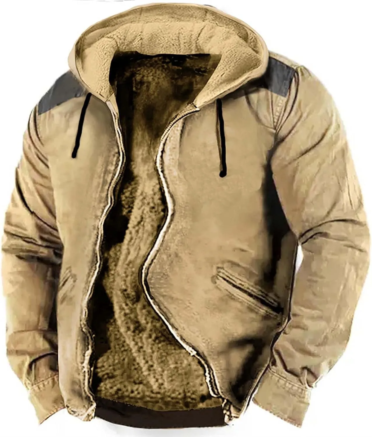 Mens Puffer Jacket Packable Jackets Double Pocket Western Cowboy 3D Printed Hooded Brown Warm Cotton Jacket Men's