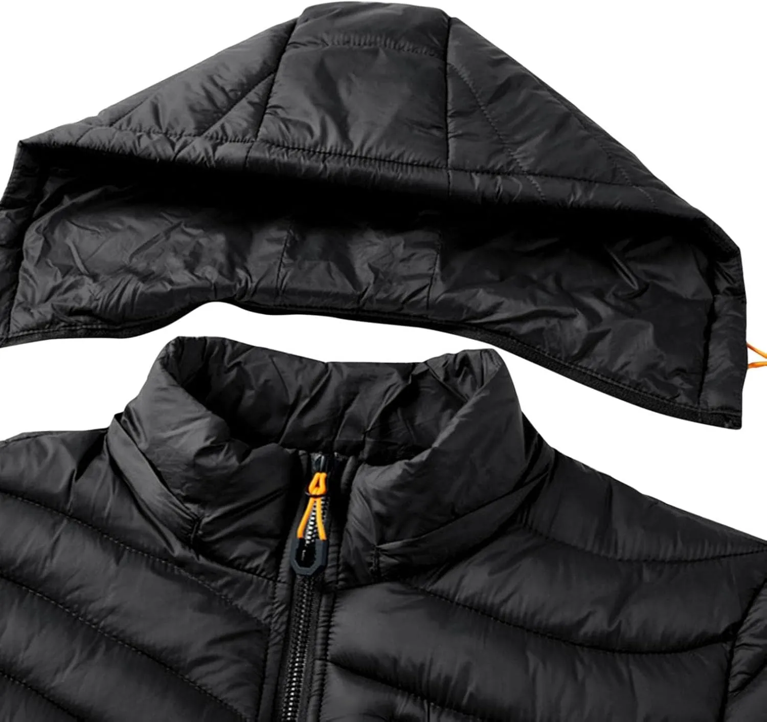 Mens Puffer Jacket Zip Up Bubble Insulated Jacket with Detachable Hood, Packable Lightweight Puffy Jacket