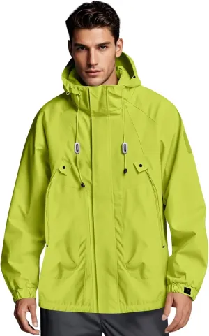 Mens Rain Jacket Drawstring Lightweight Waterproof Rain Coats Ponchos Sun Protective Outdoor Jacket with Hooded