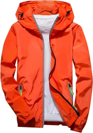 Mens Rain Jacket Waterproof Jackets Casual Zip Up Lightweight Hooded Raincoat with Hood for Daily Casual