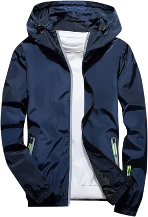 Mens Rain Jacket Waterproof Jackets Casual Zip Up Lightweight Hooded Raincoat with Hood for Daily Casual