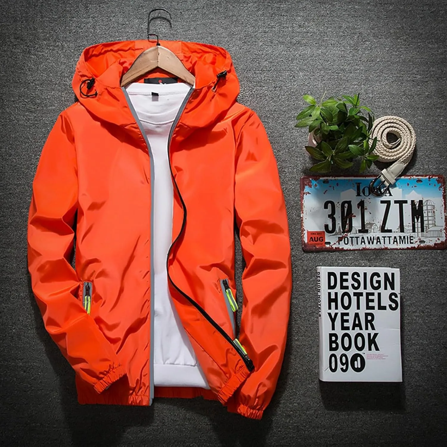Mens Rain Jacket Waterproof Jackets Casual Zip Up Lightweight Hooded Raincoat with Hood for Daily Casual