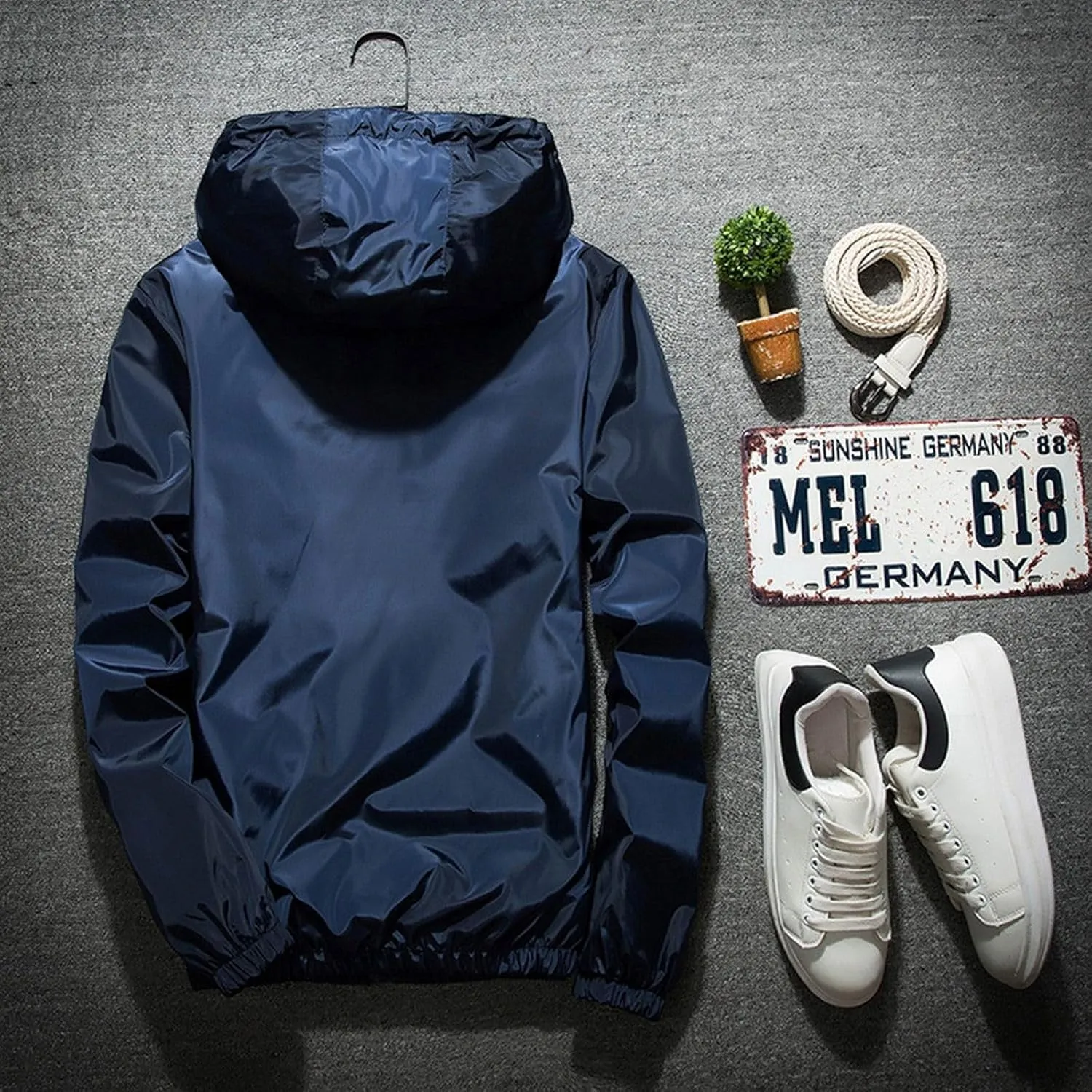 Mens Rain Jacket Waterproof Jackets Casual Zip Up Lightweight Hooded Raincoat with Hood for Daily Casual