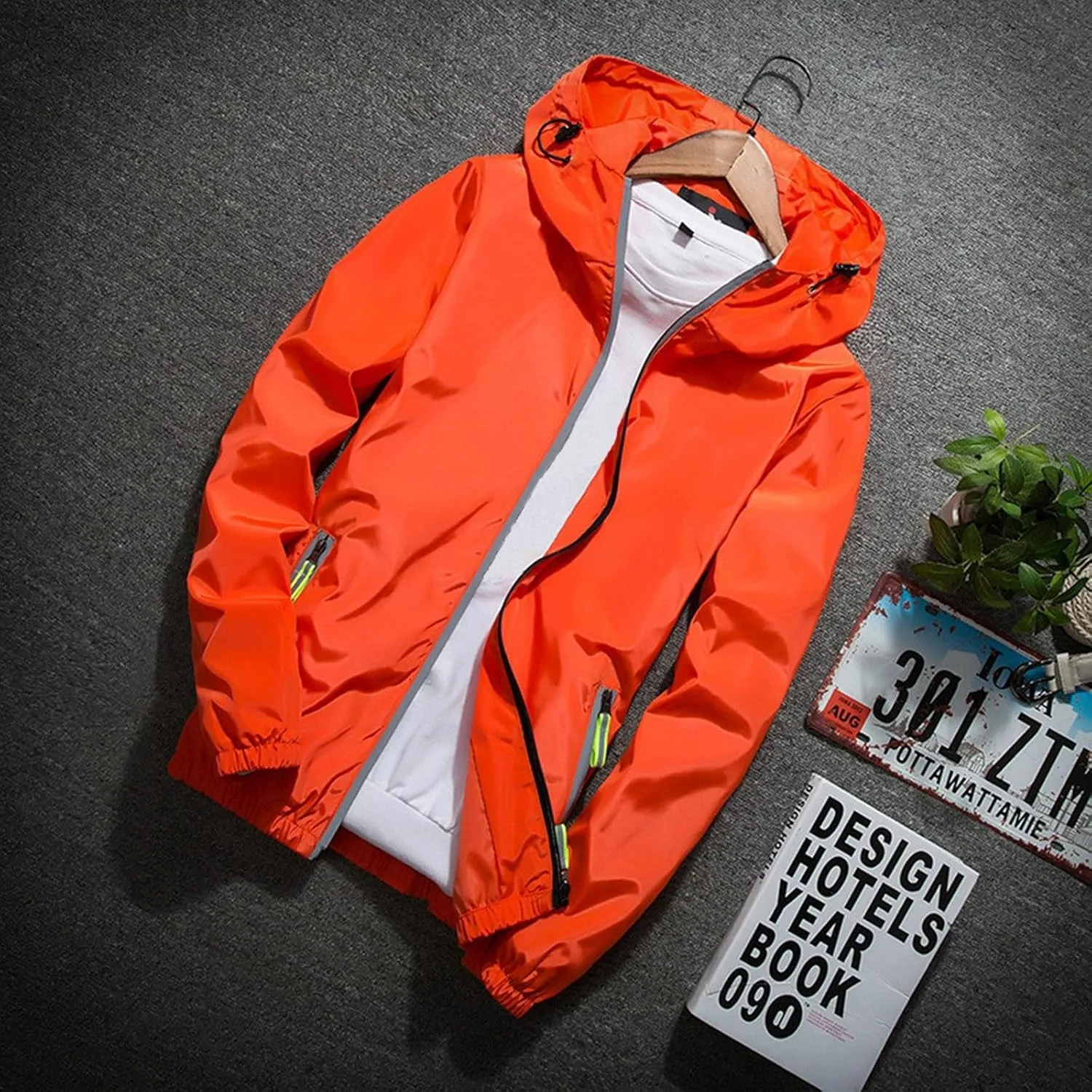 Mens Rain Jacket Waterproof Jackets Casual Zip Up Lightweight Hooded Raincoat with Hood for Daily Casual