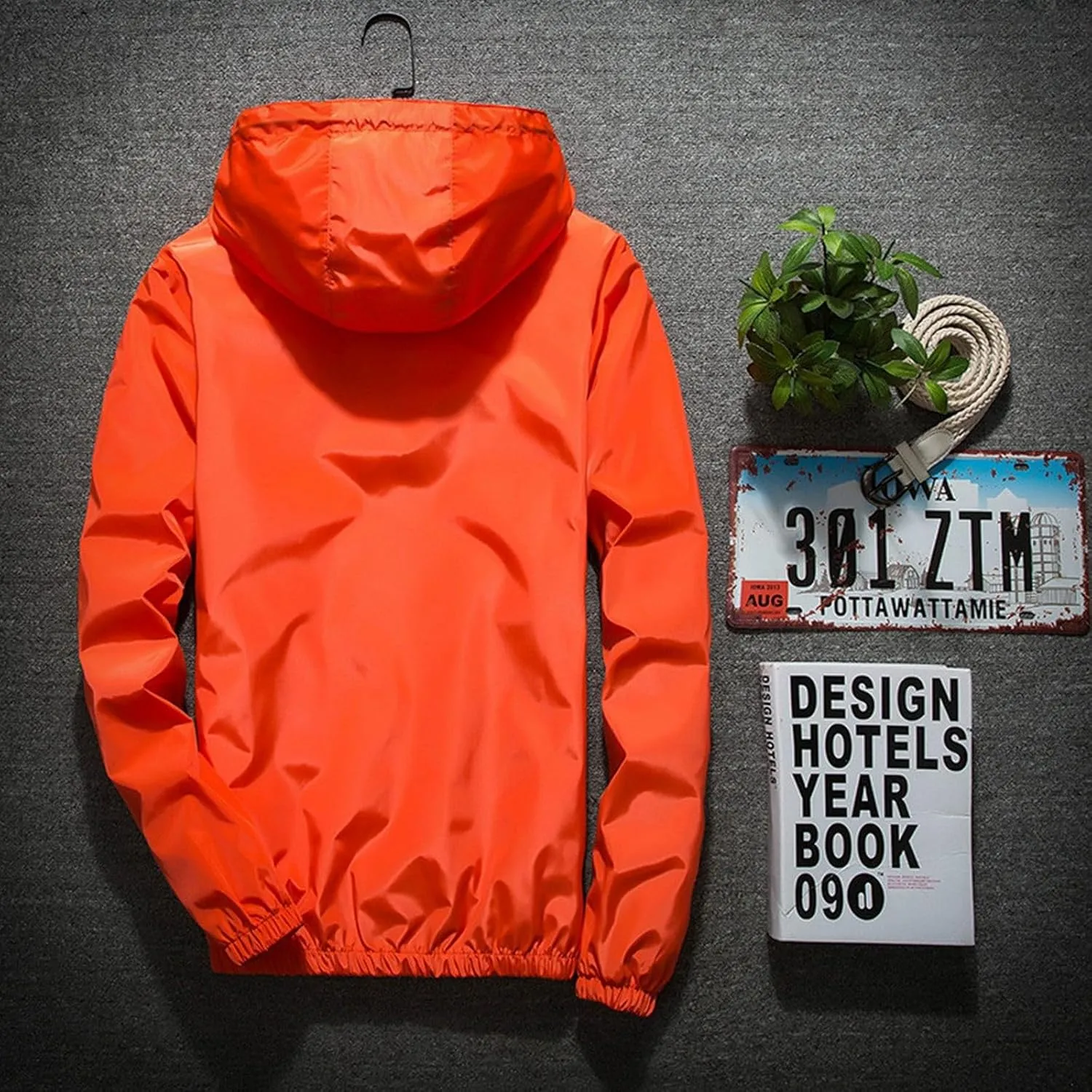 Mens Rain Jacket Waterproof Jackets Casual Zip Up Lightweight Hooded Raincoat with Hood for Daily Casual