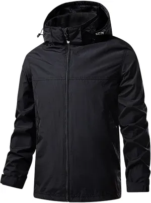 Men's Rain Jacket Waterproof Outdoor Packable Lightweight Shell Hooded Raincoat for Hiking Golf Travel Fishing