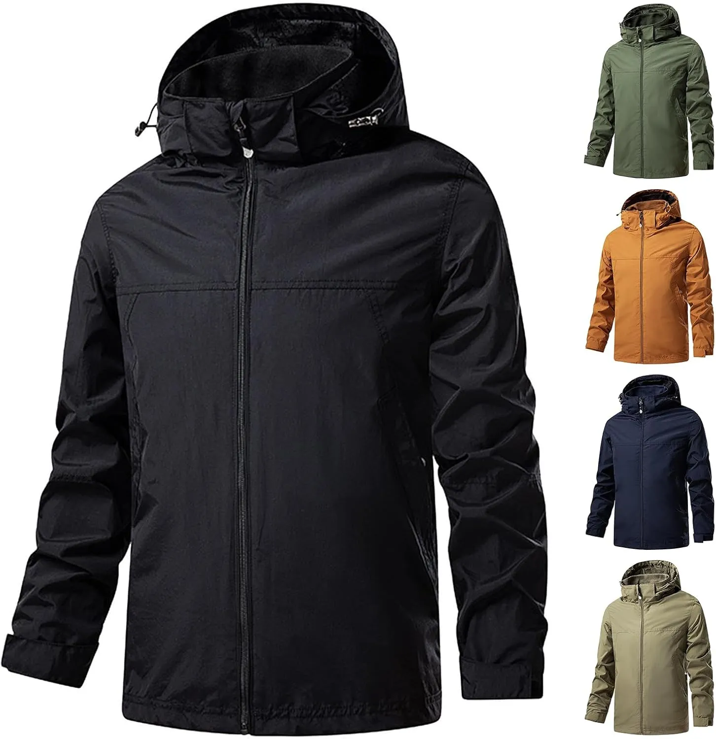 Men's Rain Jacket Waterproof Outdoor Packable Lightweight Shell Hooded Raincoat for Hiking Golf Travel Fishing