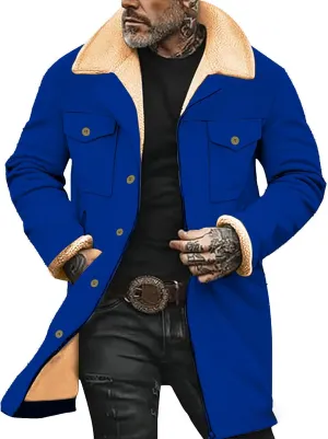 Mens Sherpa Lined Jackets Vintage Faux Suede Jacket Plush Reversed Collar Western Outdoor Coats with Multi Pockets