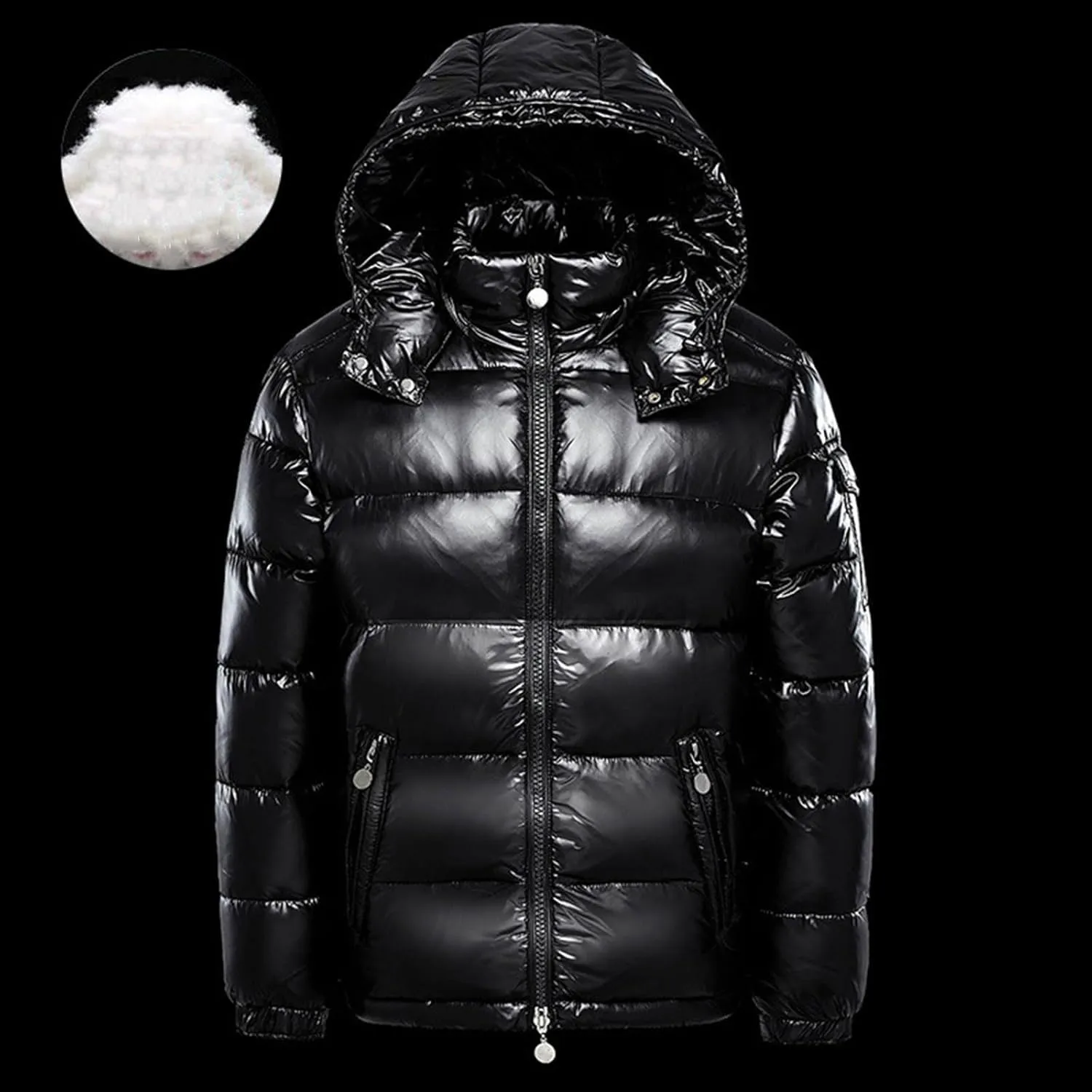 Mens Shiny Puffer Jackets Hooded Winter Warm Down Coats Waterproof Thicken Insulated Windproof Outwear with Pockets