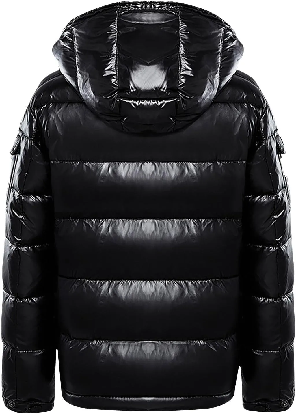 Mens Shiny Puffer Jackets Hooded Winter Warm Down Coats Waterproof Thicken Insulated Windproof Outwear with Pockets