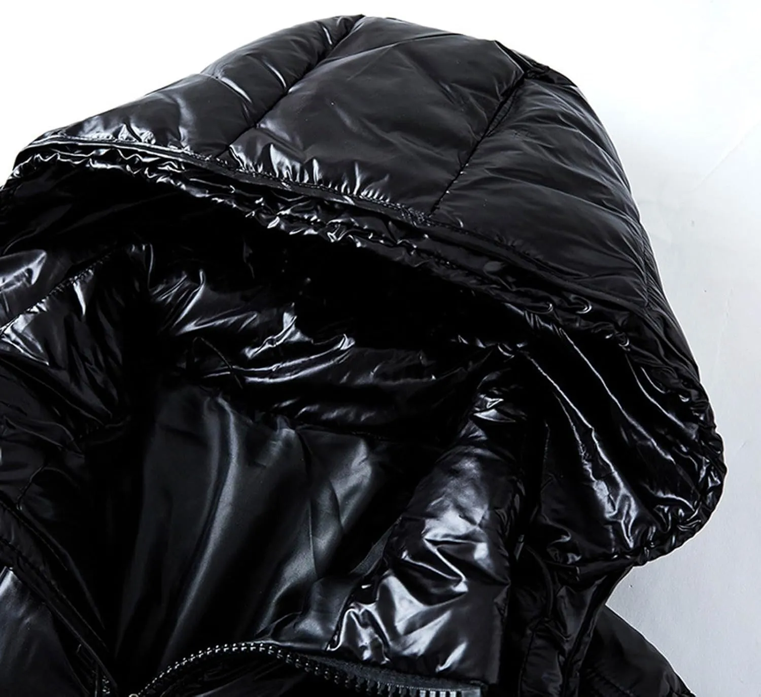 Mens Shiny Puffer Jackets Hooded Winter Warm Down Coats Waterproof Thicken Insulated Windproof Outwear with Pockets
