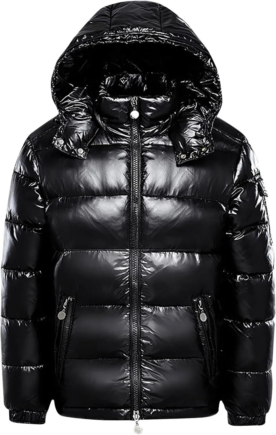Mens Shiny Puffer Jackets Hooded Winter Warm Down Coats Waterproof Thicken Insulated Windproof Outwear with Pockets
