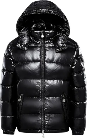 Mens Shiny Puffer Jackets Hooded Winter Warm Down Coats Waterproof Thicken Insulated Windproof Outwear with Pockets