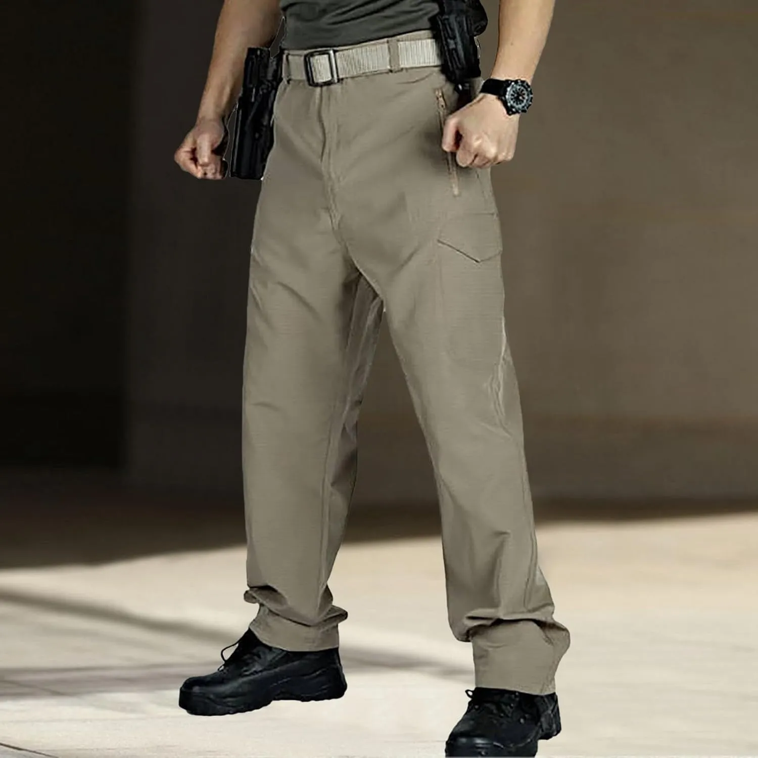 Men's Sweatpants Open Bottom Relaxed Fit Stretch Waist Work Pants Lightweight Straight Leg Casual Slacks Trousers with Pocket