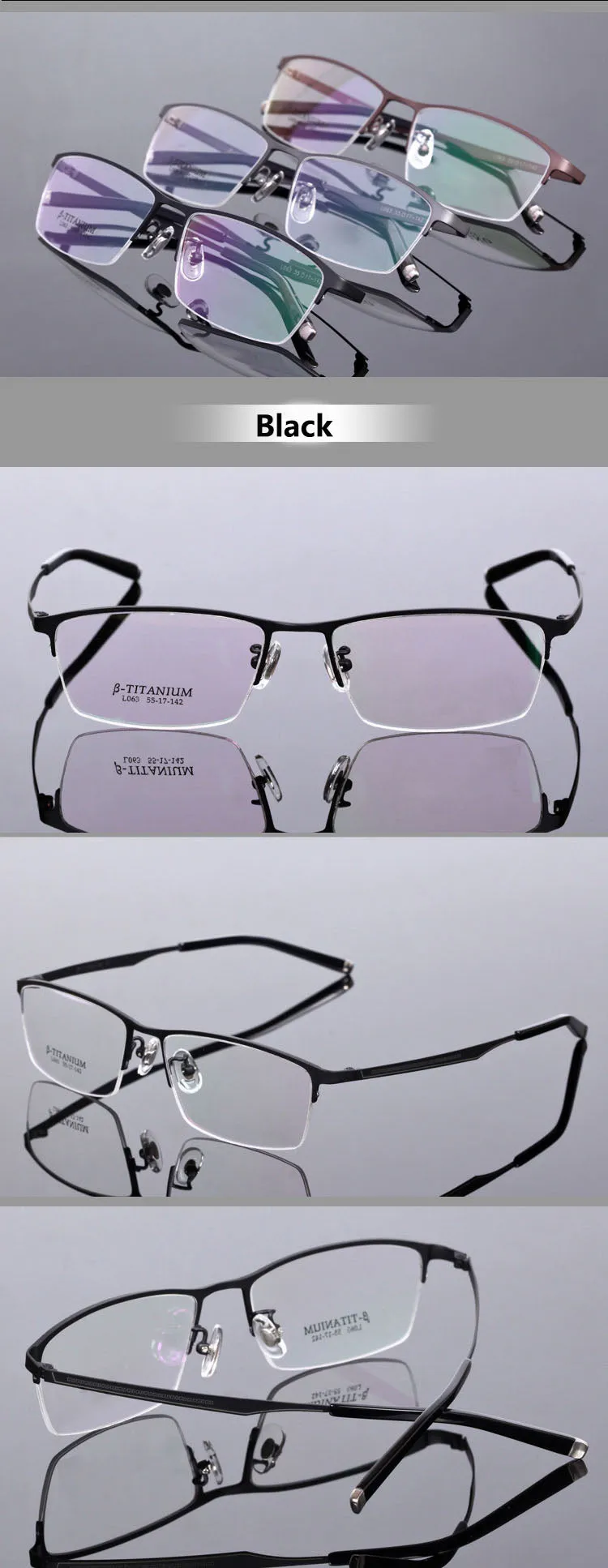 Men's Titanium Frame Half Rim Eyeglasses L063