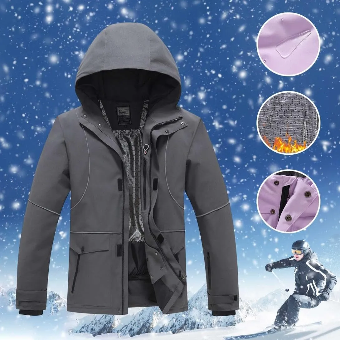 Mens Waterproof Raincoat Insulated Ski Jacket Winter Loose Hooded Snowboarding Jacket Outdoor Sport Snow Jacket
