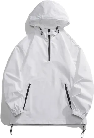 Mens Waterproof Shell Jacket Windbreaker Hooded Rain Coat for Outdoor Hiking Climbing Traveling Loose Outdoor Jackets