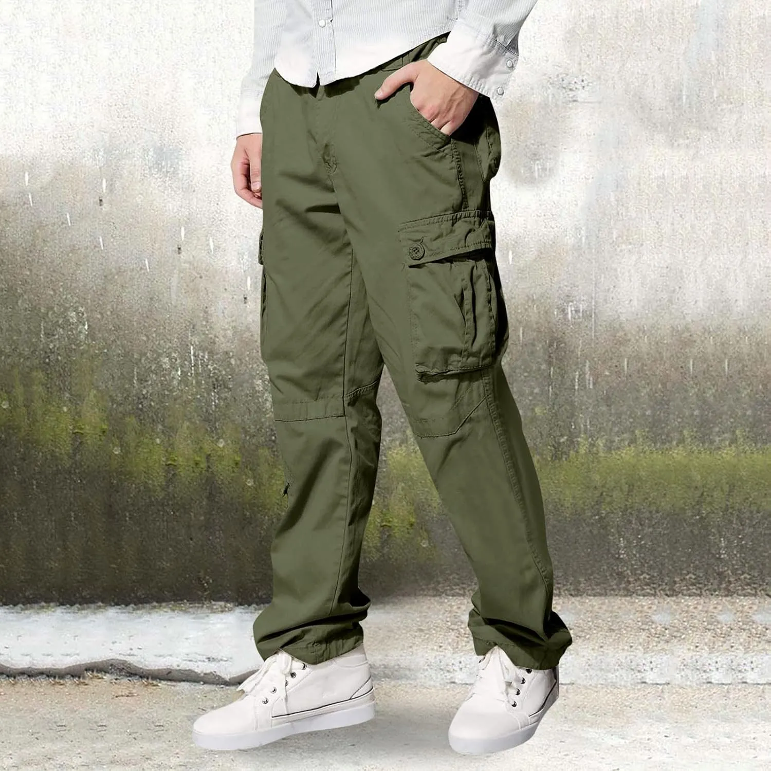 Men's Wild Cargo Pants Men's Casual Cargo Pants Military Army Camo Pants Combat Work Pants with 8 Pockets(No Belt) Men Pants