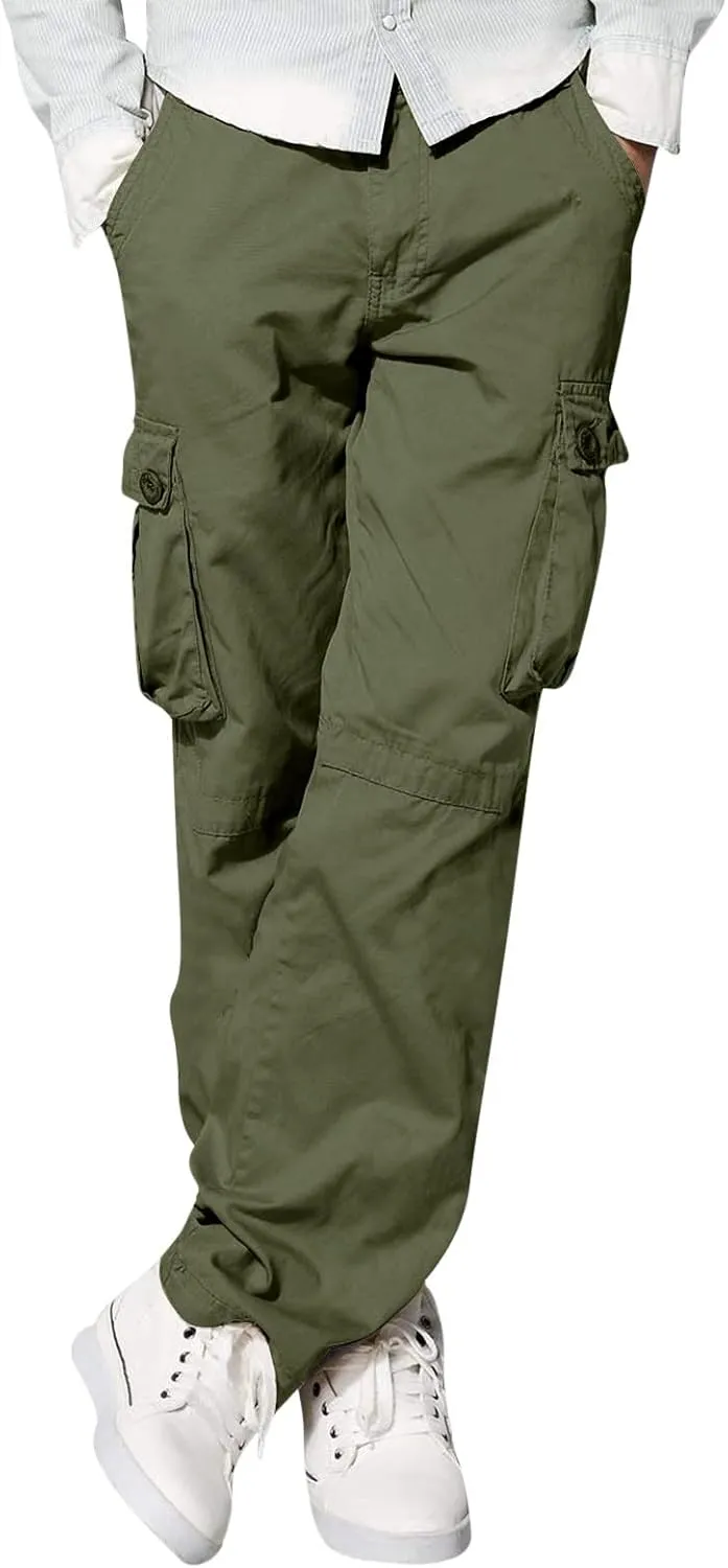 Men's Wild Cargo Pants Men's Casual Cargo Pants Military Army Camo Pants Combat Work Pants with 8 Pockets(No Belt) Men Pants
