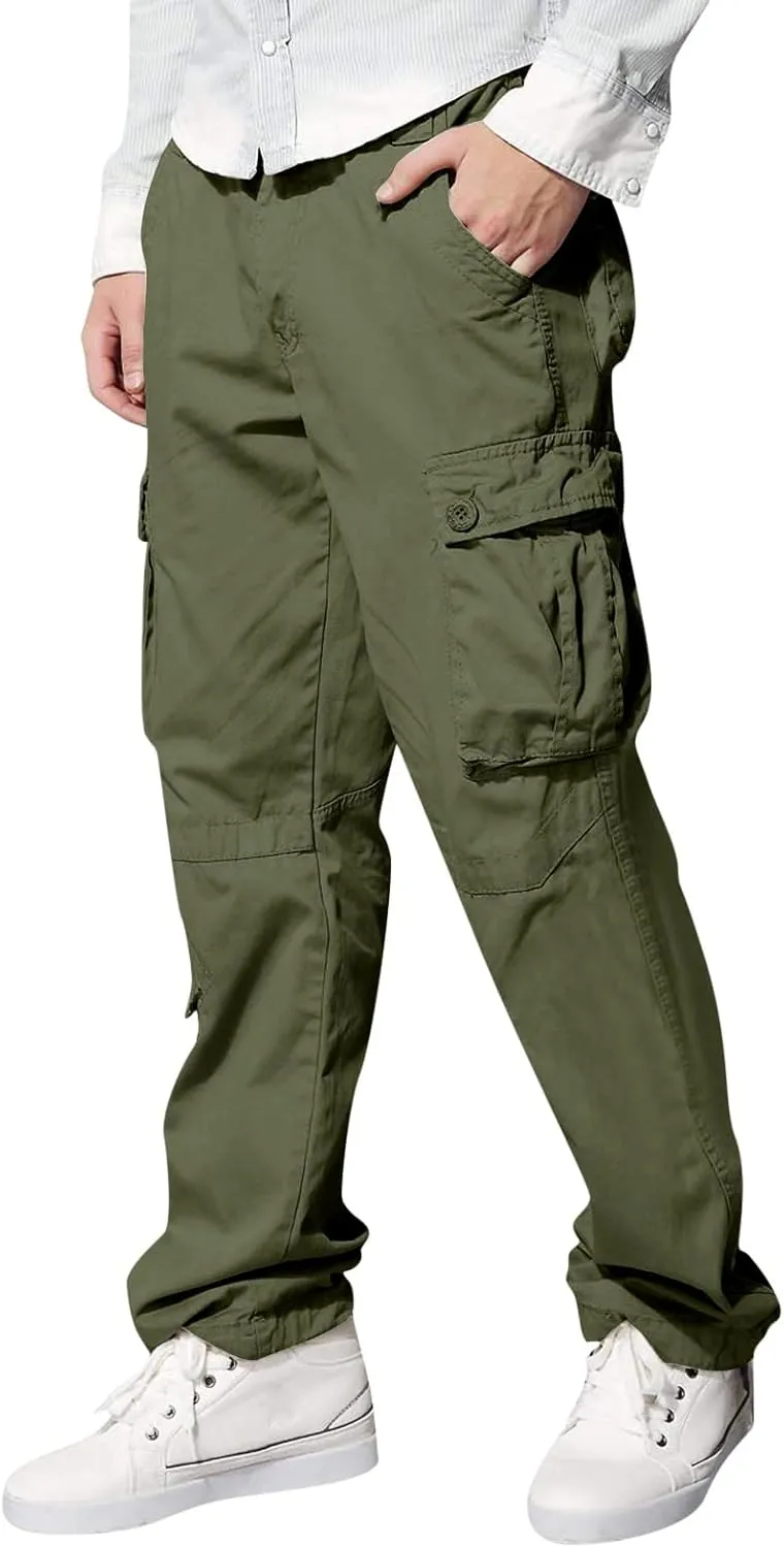 Men's Wild Cargo Pants Men's Casual Cargo Pants Military Army Camo Pants Combat Work Pants with 8 Pockets(No Belt) Men Pants