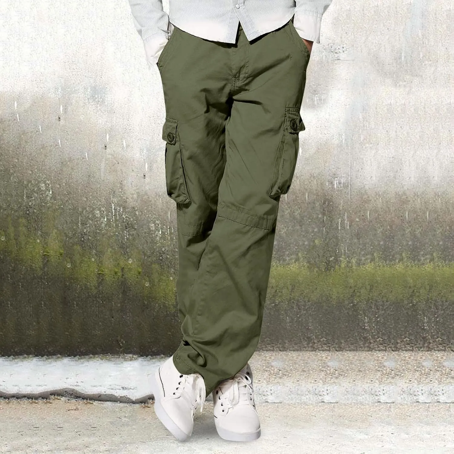 Men's Wild Cargo Pants Men's Casual Cargo Pants Military Army Camo Pants Combat Work Pants with 8 Pockets(No Belt) Men Pants