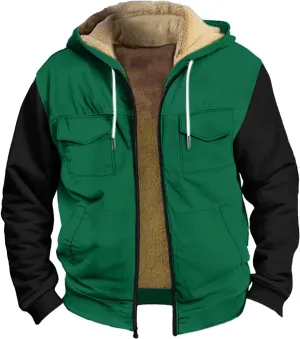 Mens Winter Coat Sherpa Lined Hoodie Jackets Zip Up Long Sleeve Heavyweight Sweatshirt Warm Fleece Jacket, S-5XL
