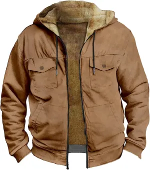 Men's Winter Jacket Thick Thermal Fleece Hooded Sweater Lightweight Hooded Quilted Puffer Coat Mens Winter Jacket