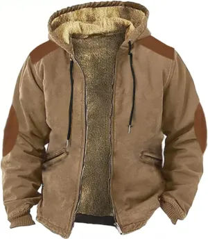 Mens Winter Sherpa Jacket Heavyweight Winter Warm Hooded Coats Fleece Lined Full Zip Hoodies Print Big & Tall Coat