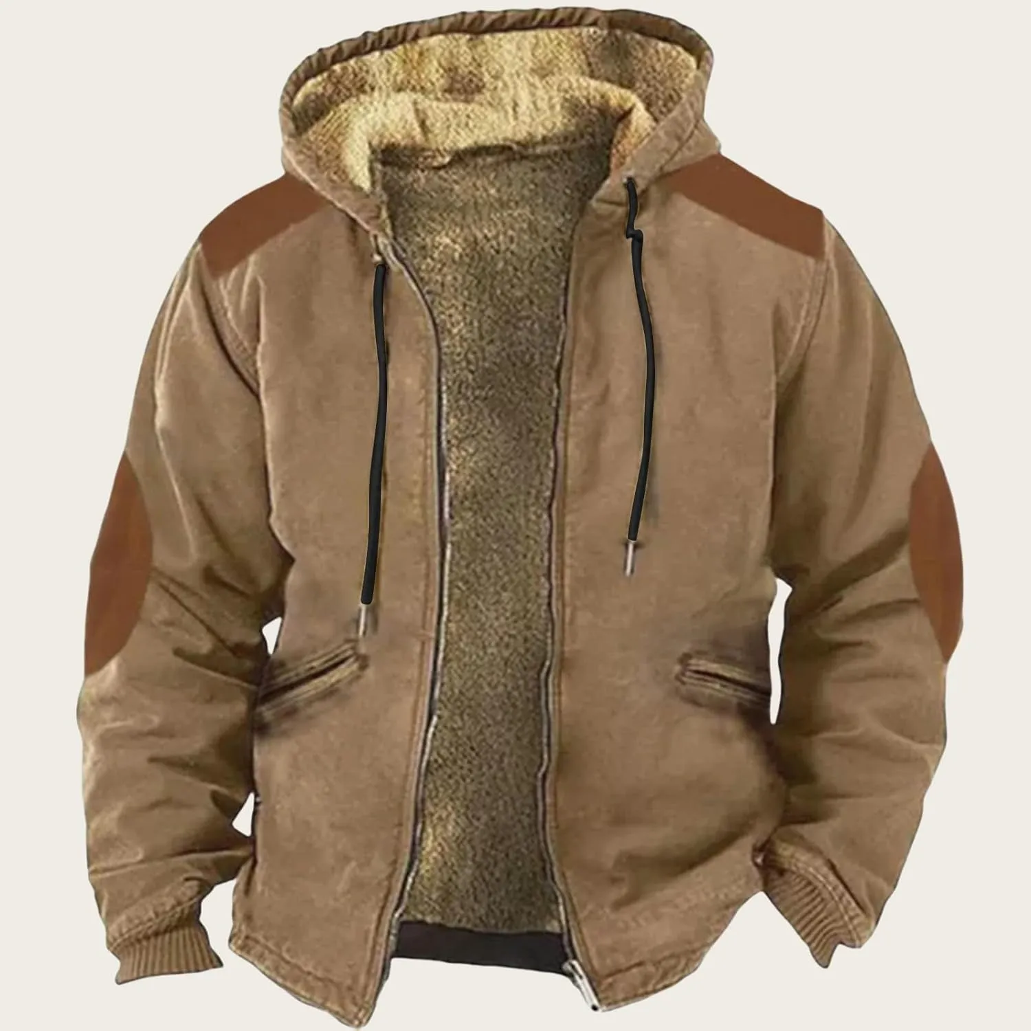 Mens Winter Sherpa Jacket Heavyweight Winter Warm Hooded Coats Fleece Lined Full Zip Hoodies Print Big & Tall Coat