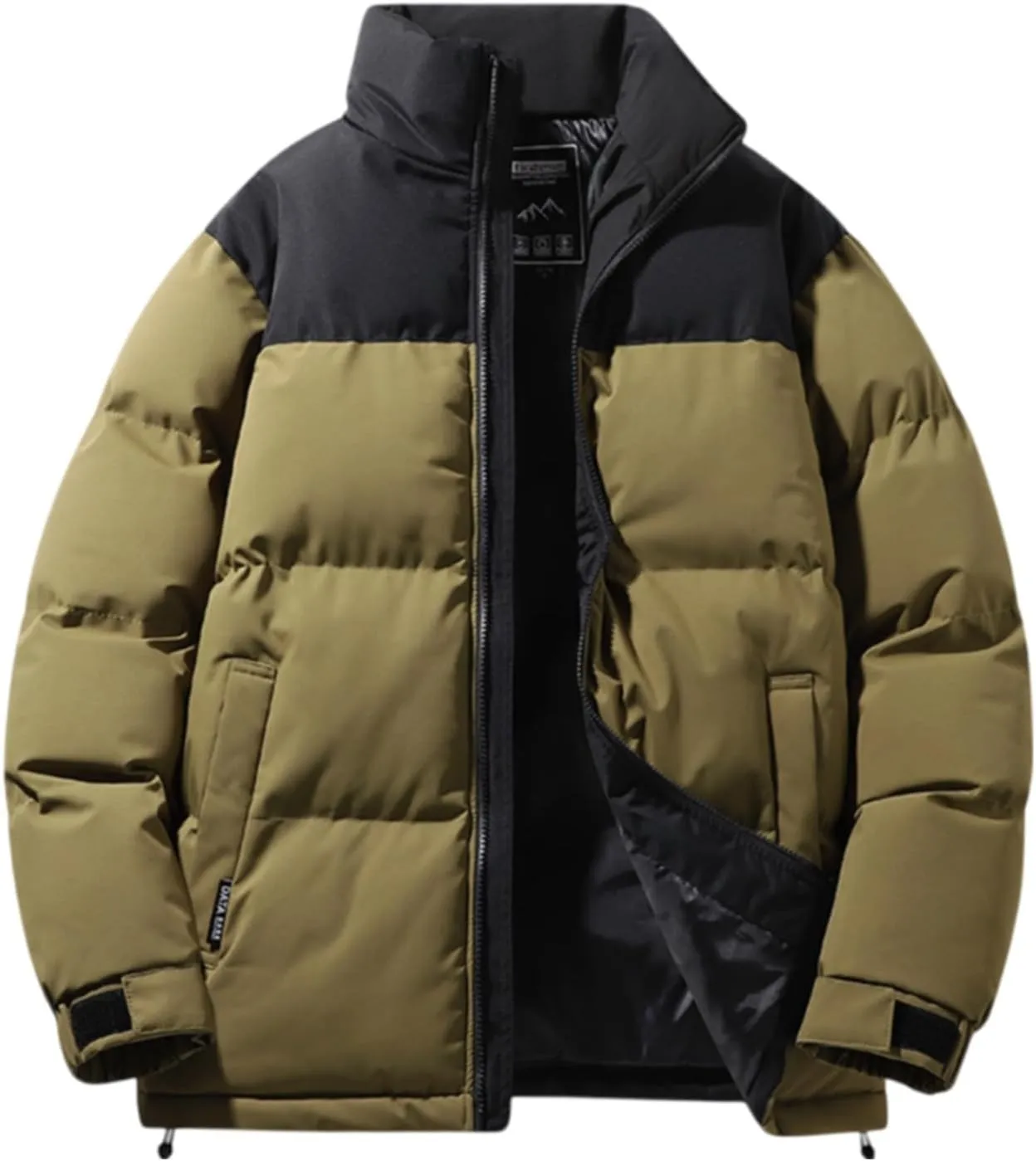 Mens Winter Zip up Puffer Jacket Stand Collar Thicken Color Block down Jacket Insulated Puffy Warm Windproof Outdoor Coat