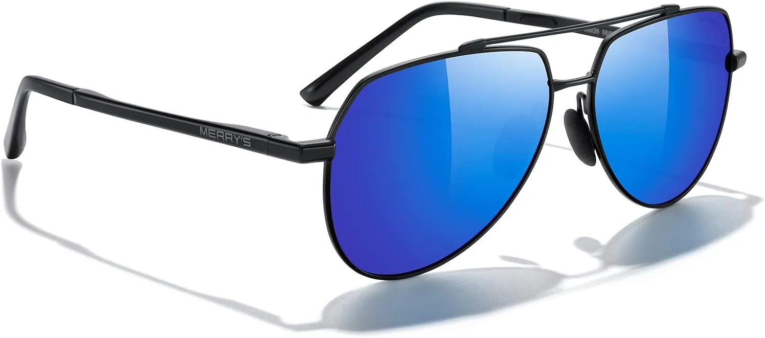 MERRY'S Men Classic Pilot Sunglasses for Men Women - Polarized Driving Sun glasses Mirrored Lens UV 400 Protection 58 MM