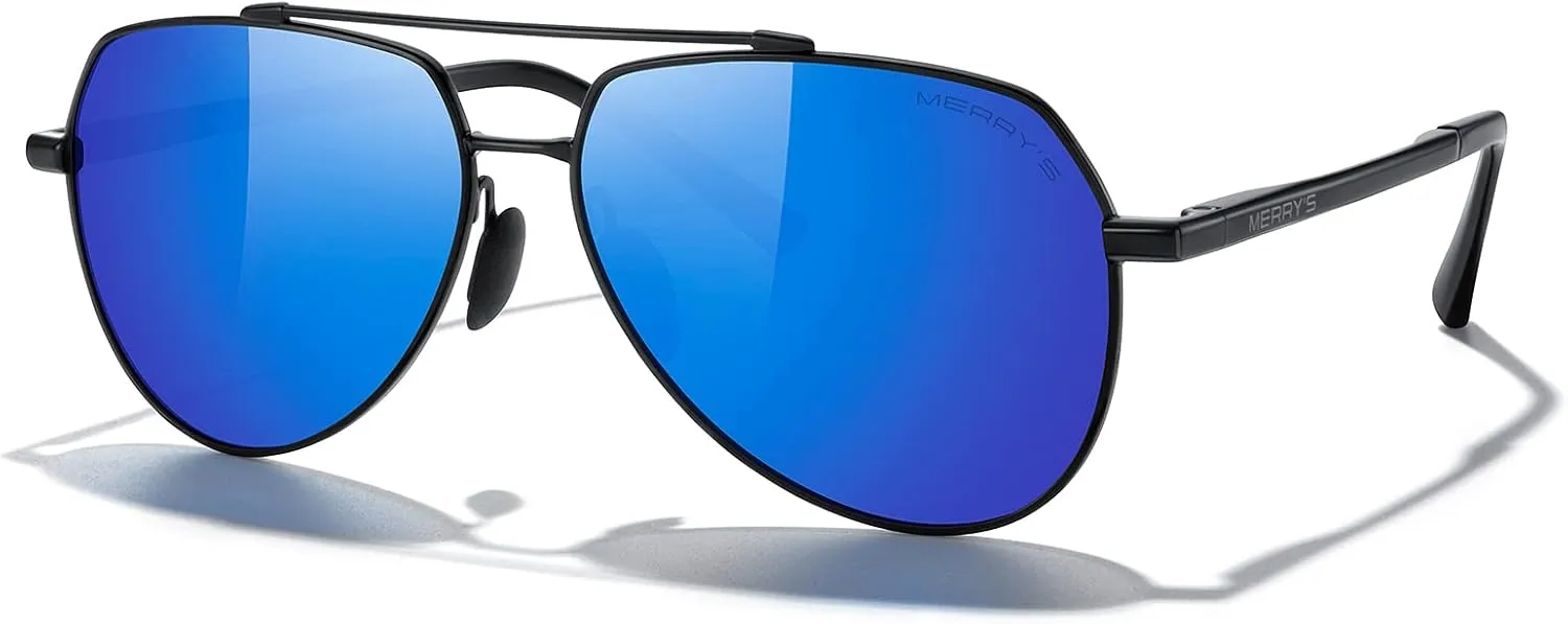 MERRY'S Men Classic Pilot Sunglasses for Men Women - Polarized Driving Sun glasses Mirrored Lens UV 400 Protection 58 MM