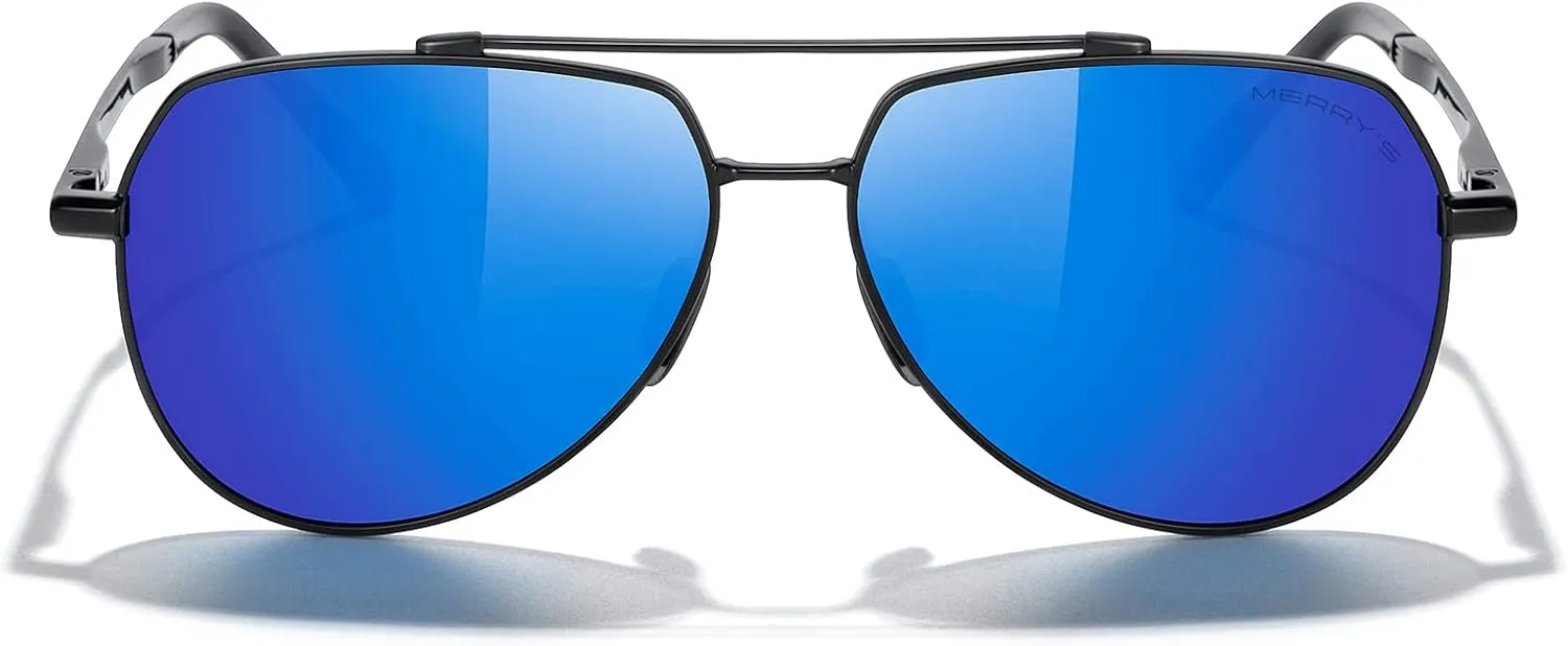 MERRY'S Men Classic Pilot Sunglasses for Men Women - Polarized Driving Sun glasses Mirrored Lens UV 400 Protection 58 MM