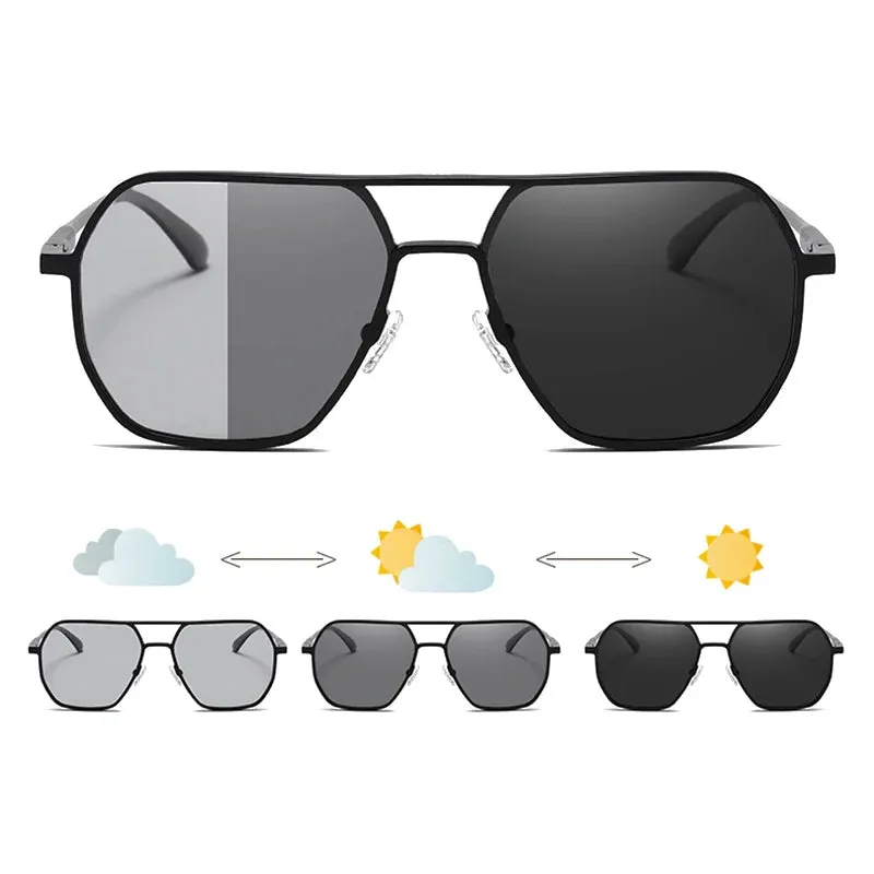 Metal Photochromic Sunglasses UV400 Polarized Anti-Glare Chameleon Driving Shades for Men & Women