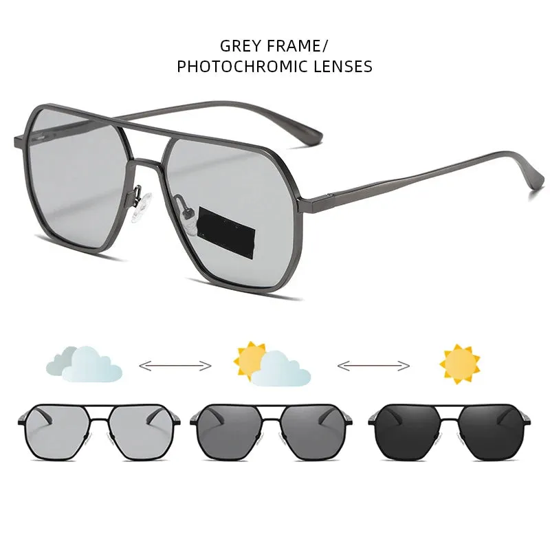 Metal Photochromic Sunglasses UV400 Polarized Anti-Glare Chameleon Driving Shades for Men & Women