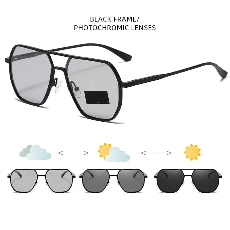 Metal Photochromic Sunglasses UV400 Polarized Anti-Glare Chameleon Driving Shades for Men & Women